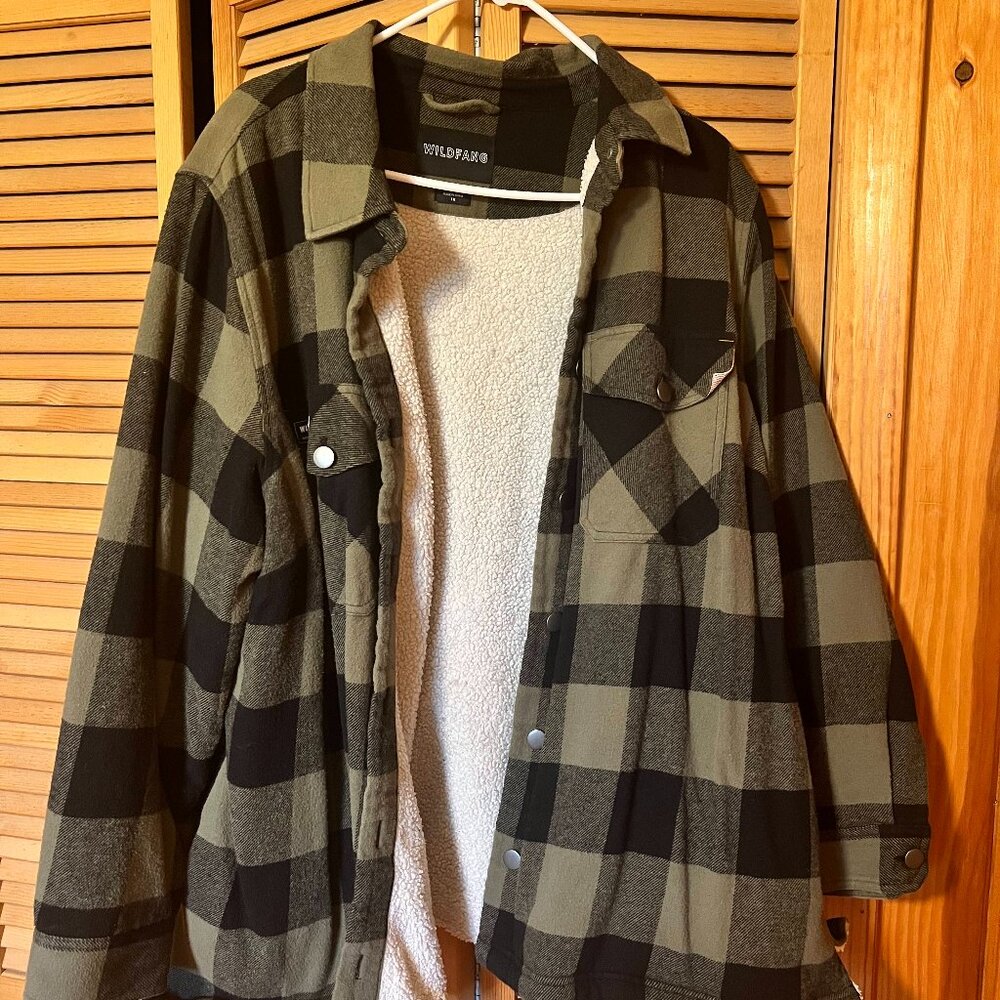 Wildfang The Essential Flannel Fleece Lined Shacket - Green - 1X